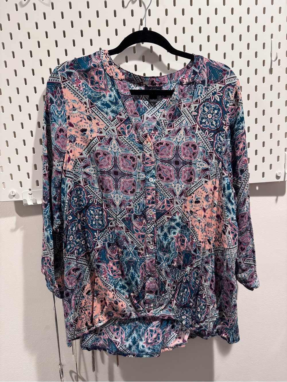 Daytrip Pink & Teal Printed Button-Down Blouse